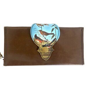 Handmade Leather‎ Clutch Wristlet Wallet With Birds Hollyhawk Designs NWOT